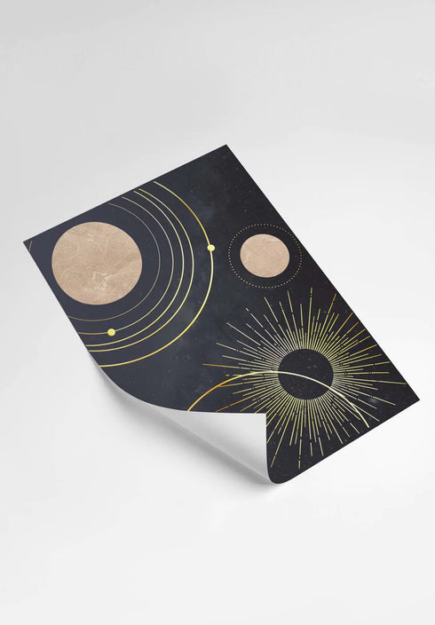 Planets Real Gold Set Of 2 Posters 50x70cm