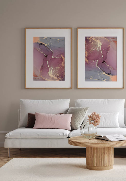 Watercolor Rose Real Rose Gold Set Of 2 Posters 50x70cm