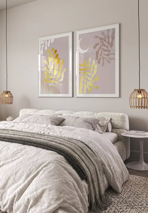 Conjunto de 2 Pósters Hojas Doradas de Oro Real 50x70cm