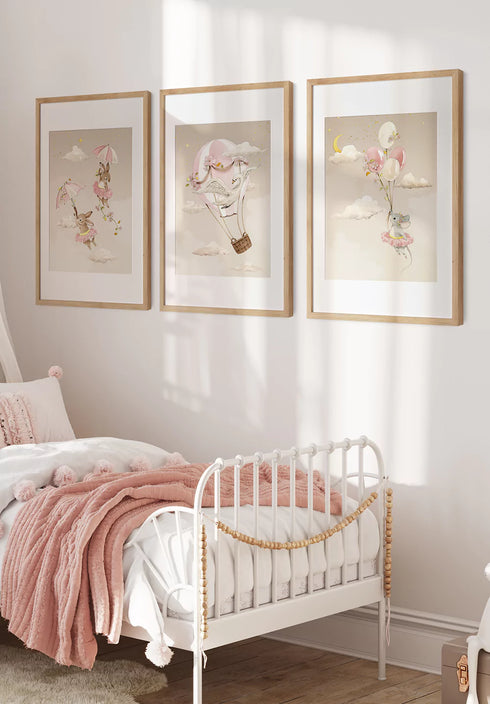 Air Balloon Real Gold Set Of 3 Posters 50x70cm