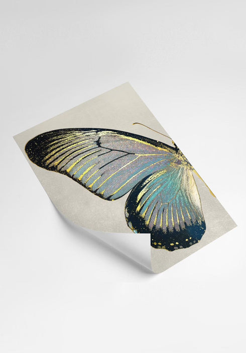 Turquoise Butterfly Real Gold Set Of 2 Posters 50x70cm