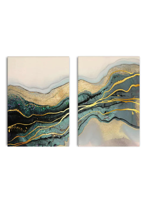 Turquoise Paint Stroke Real Gold Set Of 2 Posters 50x70cm