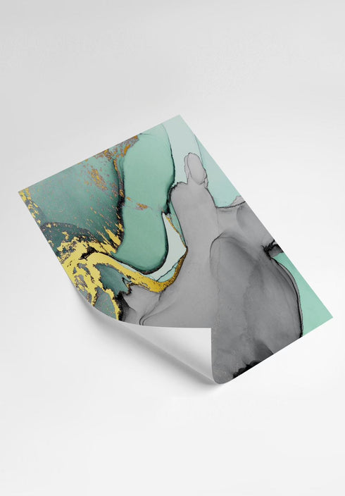 Turquoise Watercolor Real Gold Set Of 2 Posters 50x70cm