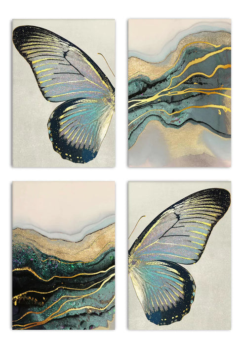 Turquoise Paint Stroke Real Gold Set Of 4 Posters 50x70cm