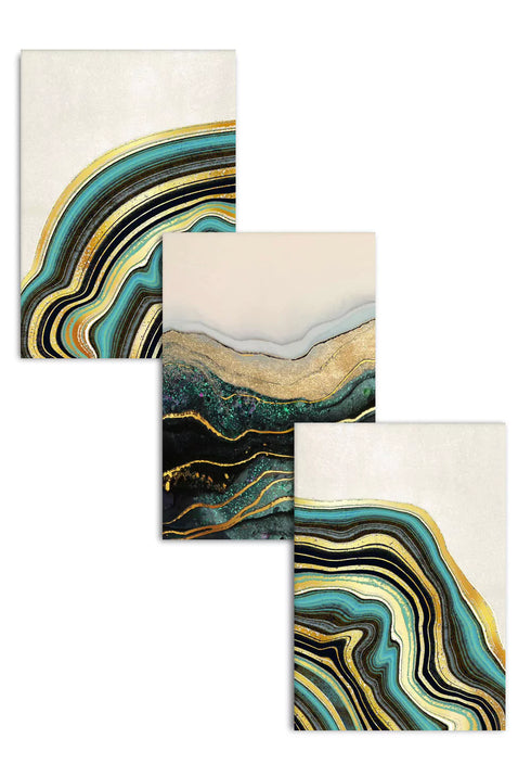 Turquoise Agate Real Gold Set Of 3 Posters 50x70cm