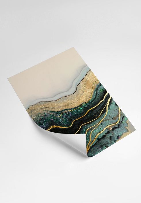 Turquoise Paint Stroke Real Gold Set Of 4 Posters 50x70cm