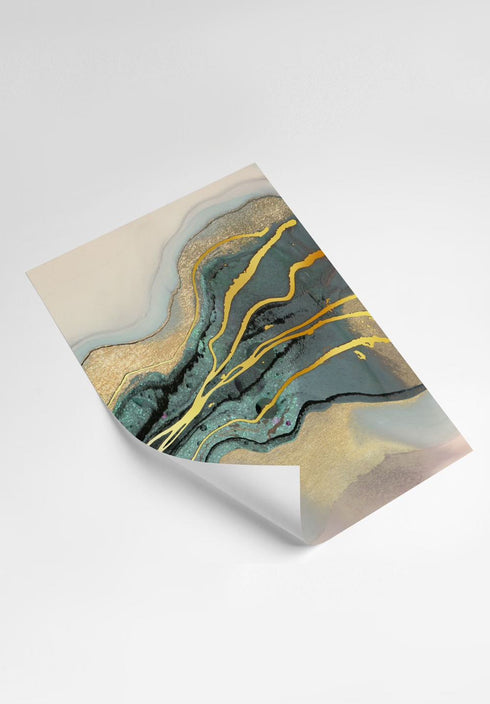Turquoise Paint Stroke Real Gold Set Of 2 Posters 50x70cm