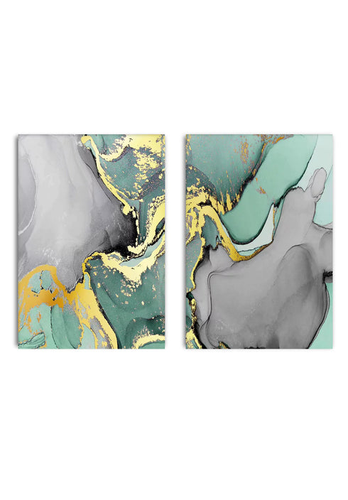 Turquoise Watercolor Real Gold Set Of 2 Posters 50x70cm