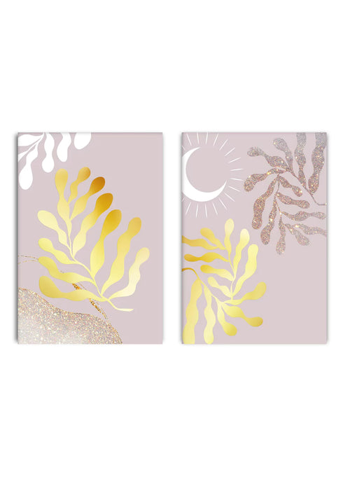 Conjunto de 2 Pósters Hojas Doradas de Oro Real 50x70cm