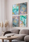 Watercolor Blue Real Gold Set Of 4 Posters 50x70cm