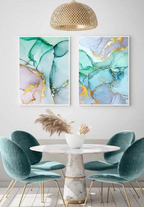 Watercolor Blue Real Gold Set Of 2 Posters 50x70cm