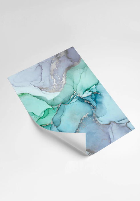 Aquarellblaues Echtsilber-Set mit 2 Postern im Format 50 x 70 cm