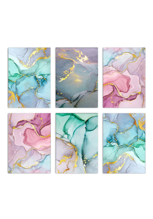 Watercolor Blue Real Gold Set Of 6 Posters 50x70cm