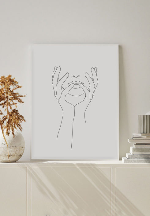 black and white covered face line art poster