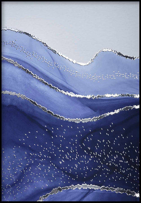 Agate marine aquarelle moyen argent réel Poster