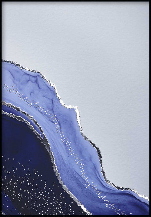 Agate marine aquarelle droite argent réel Poster