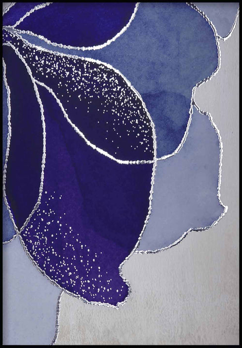 Lotus bleu marine à gauche en argent véritable Poster