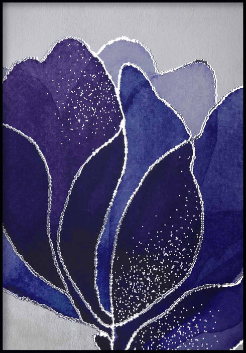 Bleu Marine Lotus Moyen Argent Réel Poster