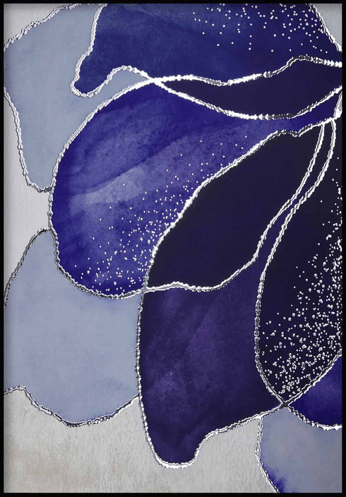 Lotus bleu marine droite argent réel Poster