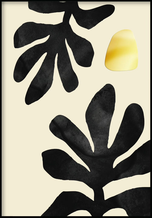 Black Leaves Real Gold Poster 50x70cm