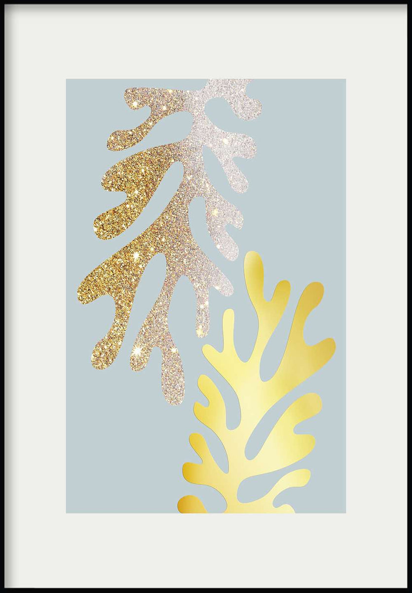 Blue Coral Real Gold Poster