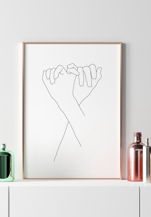 black and white holding hands line art poster