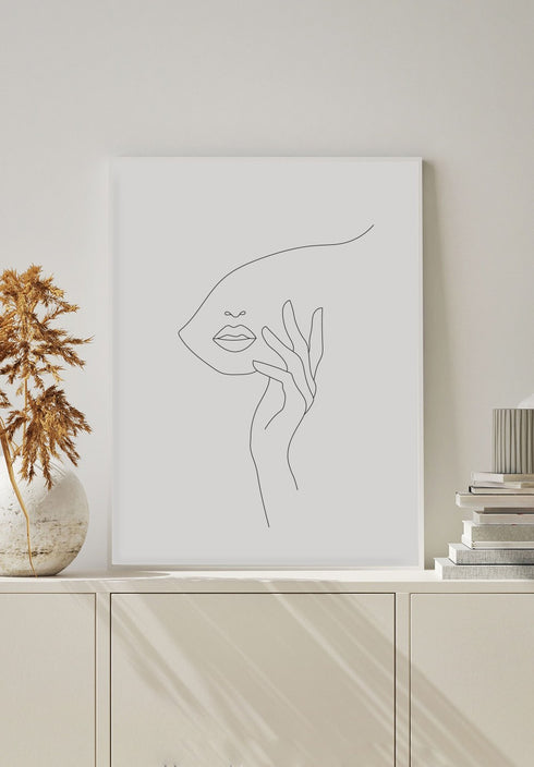 minimal woman with hand on face poster