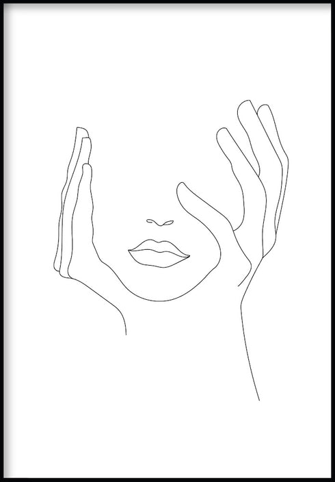 hands on face line art poster