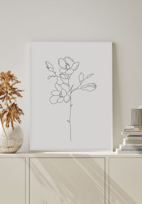 minimal magnolia flowers line art poster