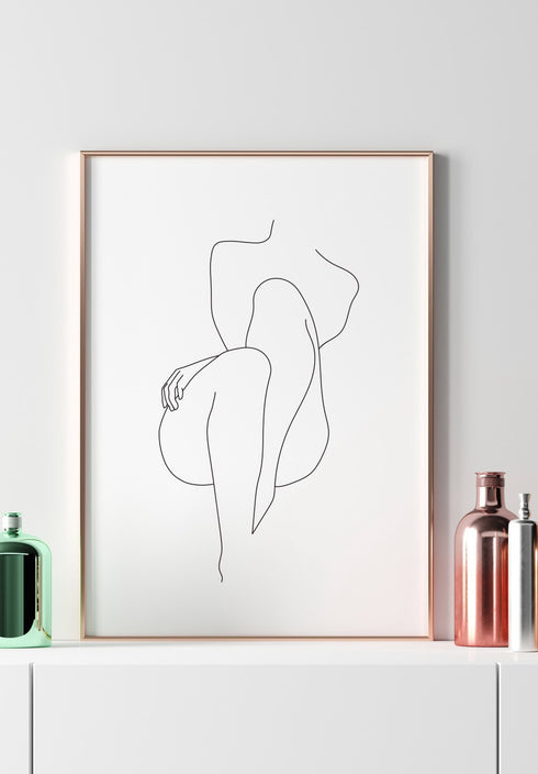 black and white woman body line art poster