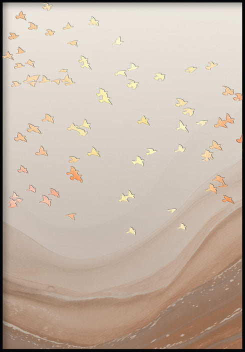 Caramel Birds Left Real Rose Gold Poster 50x70cm