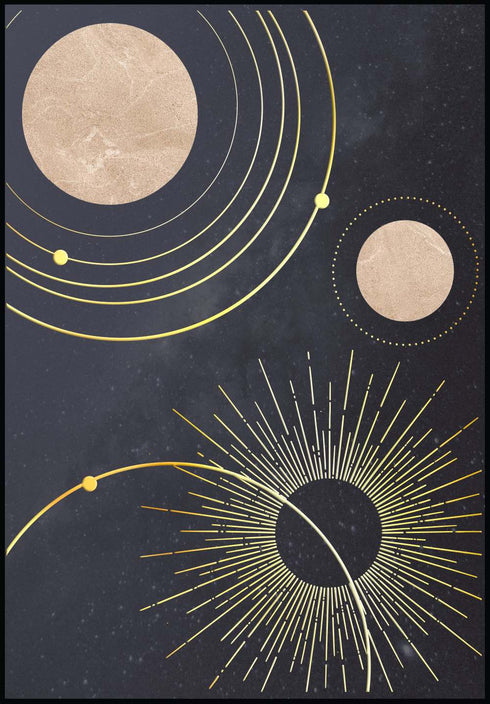 Planets And Orbits Real Gold Poster 50x70cm