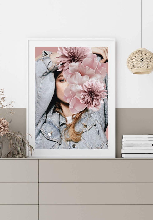 pink and blue woman jeans poster