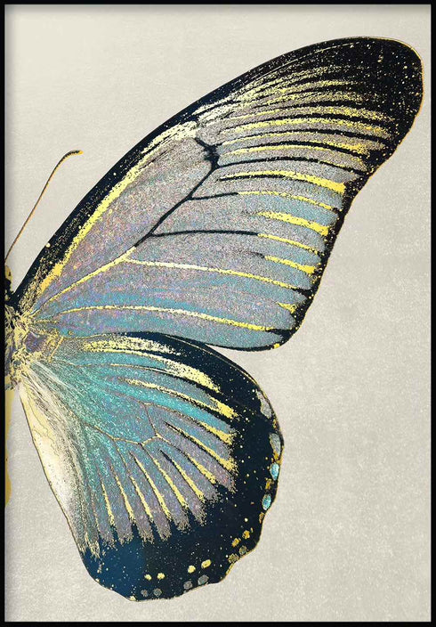 Poster in vero oro a destra con farfalla turchese