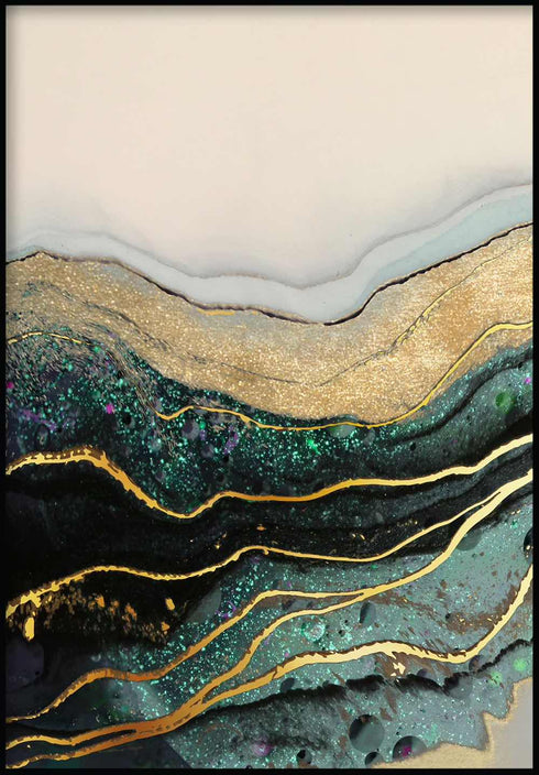 Turquoise Paint Stroke Left Real Gold Poster 50x70cm