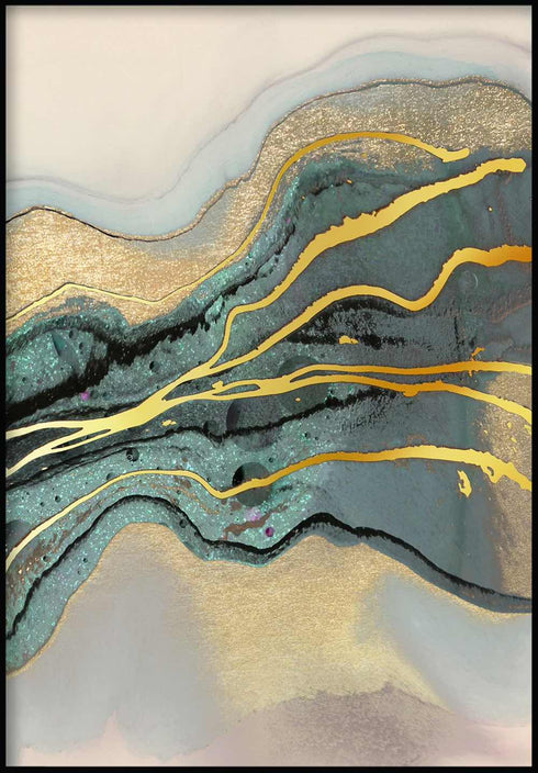 Turquoise Paint Stroke Right Real Gold Poster 50x70cm