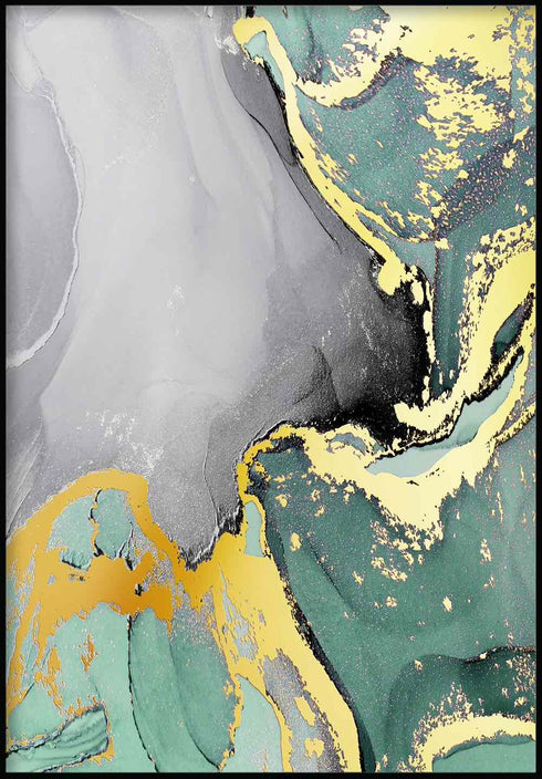 Turquoise Watercolor Left Real Gold Poster 50x70cm