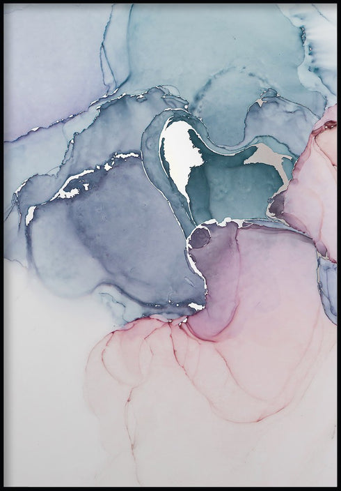 Aquarelle Rose Marbre Argent Réel Poster