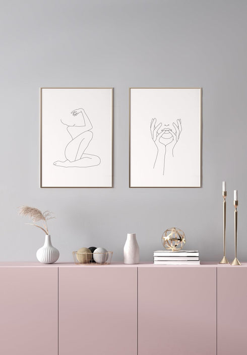 woman covered face line art poster