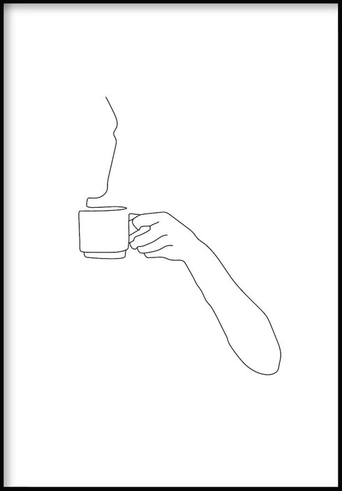 woman with coffee line art poster